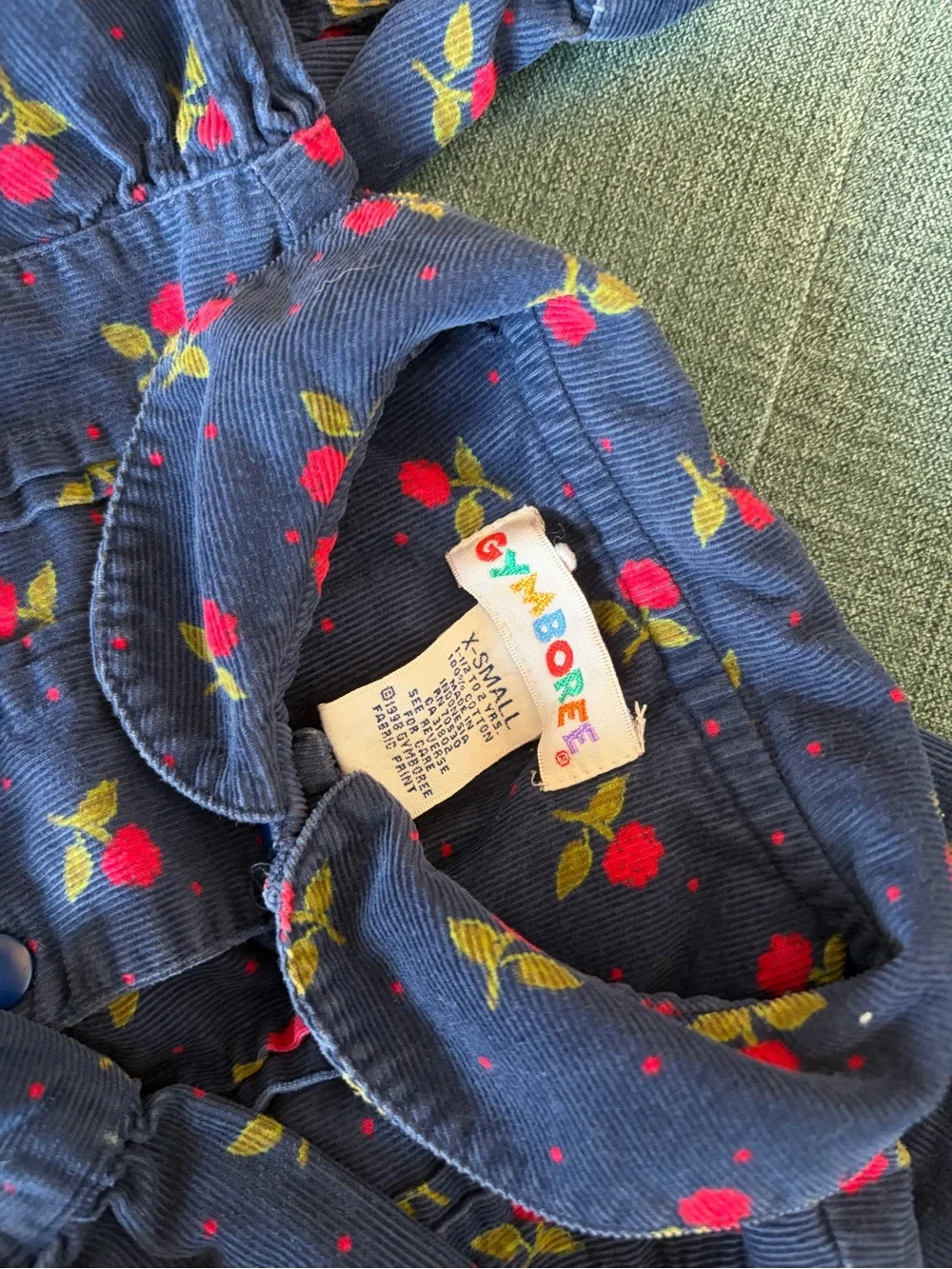 Vintage 90s Gymboree Navy Corduroy Floral Dress - Authentic Rainbow Tag
